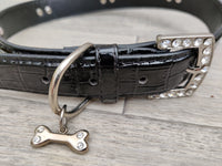 Lazy Bones Black Diamante Collar 2.5cm x 37-49cm