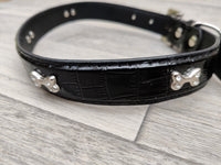 Lazy Bones Black Diamante Collar 2.5cm x 37-49cm