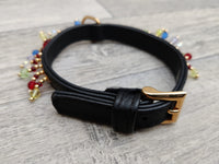 Hi Craft Luxury Designer Rio Jewel Leather Small Dog Collar Black 1cm x 25-32cm