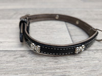 Hem & Boo Leather Black Diamond Bone Small Dog Collar 0.6cm x 30-36cm