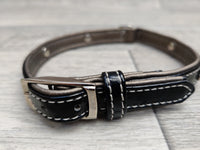 Hem & Boo Leather Black Diamond Bone Small Dog Collar 0.6cm x 30-36cm