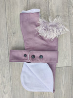 Chelsea Lilac Dog Coat In Faux Suede With Fur Collar 25cm (10") Yorkie Lhasa Apso